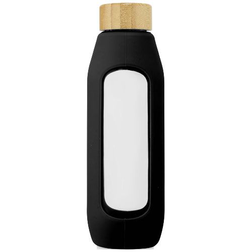 black Botella de vidrio borosilicato con agarre de silicona de 600 ml