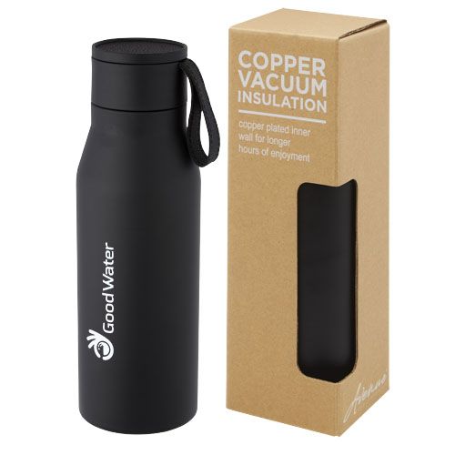 black Botella de acero inoxidable con aislamiento al vacío de cobre de 500 ml