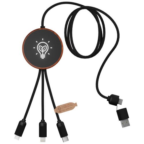 Cable de carga 5 en 1 de PET reciclado con logo retroiluminado y base de carga de 10 W 