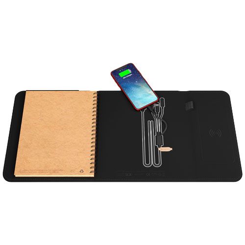 Libreta A5 con batería externa inalámbrica de 5 W y 4000 mAh y logotipo retroiluminado 