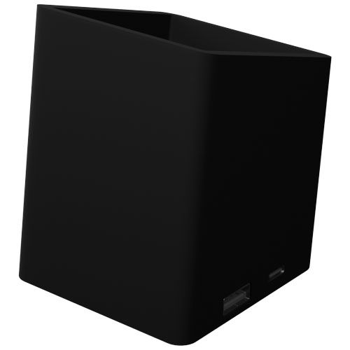 Soporte para lápices antibacteriano con logotipo retroiluminado y doble salida USB 