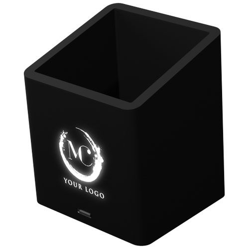 Soporte para lápices antibacteriano con logotipo retroiluminado y doble salida USB 