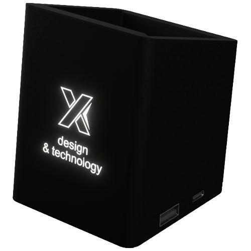 SOPORTE PARA LÁPICES ANTIBACTERIANO CON LOGOTIPO RETROILUMINADO Y DOBLE SALIDA USB 