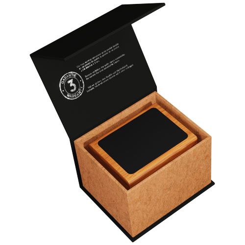 Soporte para lápices de madera con logotipo retroiluminado y doble salida USB 