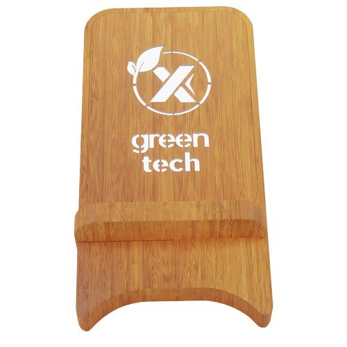 madera Soporte para teléfono con cargador inalámbrico de madera de 10W con logotipo retroiluminado