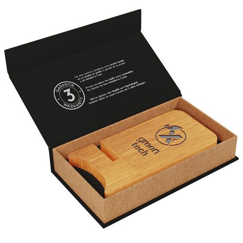 madera Soporte para teléfono con cargador inalámbrico de madera de 10W con logotipo retroiluminado