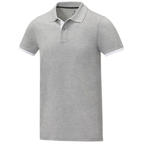 gris chiné Polo de manga corta de dos tonos para hombre de 200 g/m²