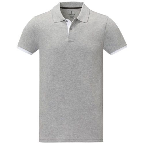 gris chiné Polo de manga corta de dos tonos para hombre de 200 g/m²