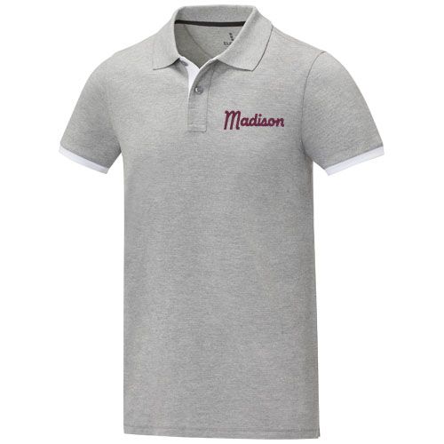 gris chiné Polo de manga corta de dos tonos para hombre de 200 g/m²