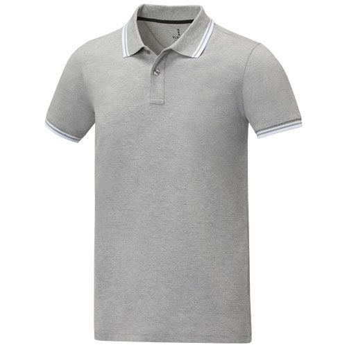 gris chiné Polo de manga corta con ribete para hombre