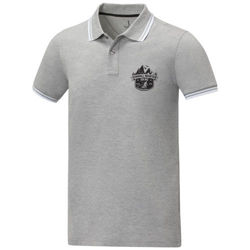 gris chiné Polo de manga corta con ribete para hombre