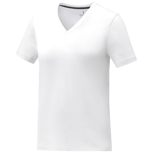 white Camiseta de manga corta y cuello en V para mujer