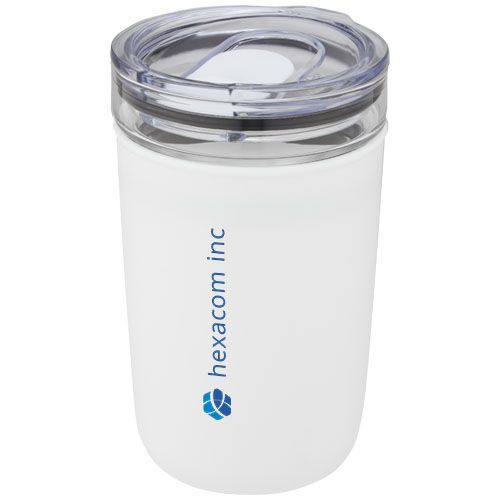 white Vaso de vidrio de 420 ml con pared exterior de plástico reciclado
