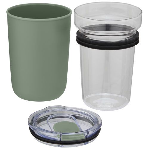 verde follaje Vaso de vidrio de 420 ml con pared exterior de plástico reciclado