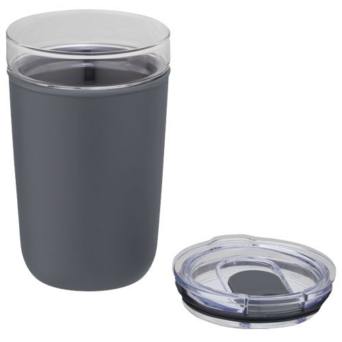 gray Vaso de vidrio de 420 ml con pared exterior de plástico reciclado