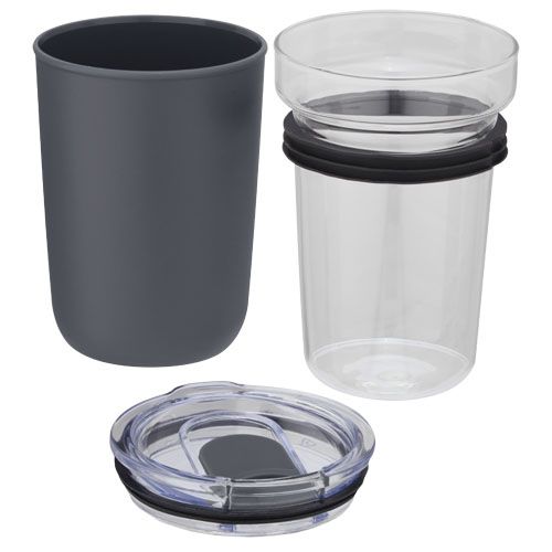 gray Vaso de vidrio de 420 ml con pared exterior de plástico reciclado