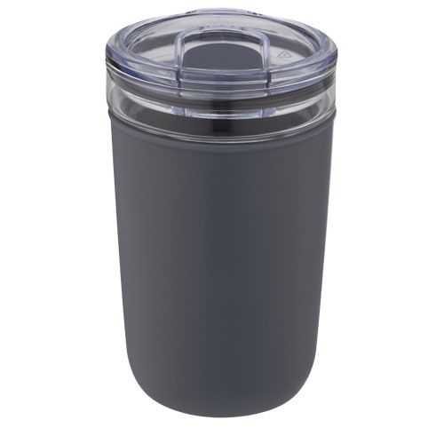 gray Vaso de vidrio de 420 ml con pared exterior de plástico reciclado