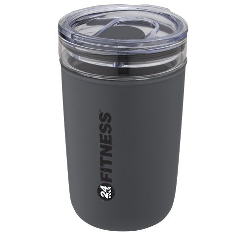 gray Vaso de vidrio de 420 ml con pared exterior de plástico reciclado
