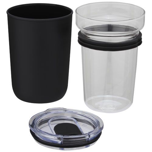 black Vaso de vidrio de 420 ml con pared exterior de plástico reciclado