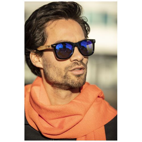 Gafas de sol polarizadas con cristal de espejo de PET reciclado/madera en caja de regalo 