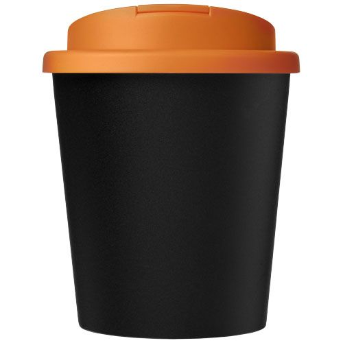 negro/naranja Vaso reciclado de 250 ml con tapa antigoteo