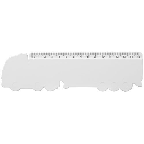 white Regla de plástico reciclado con forma de camión de 15 cm