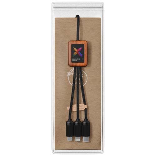 negro/madera Cable de carga de 40 W 5 en 1 de PET reciclado con logo retroiluminado y estuche cuadrado de madera