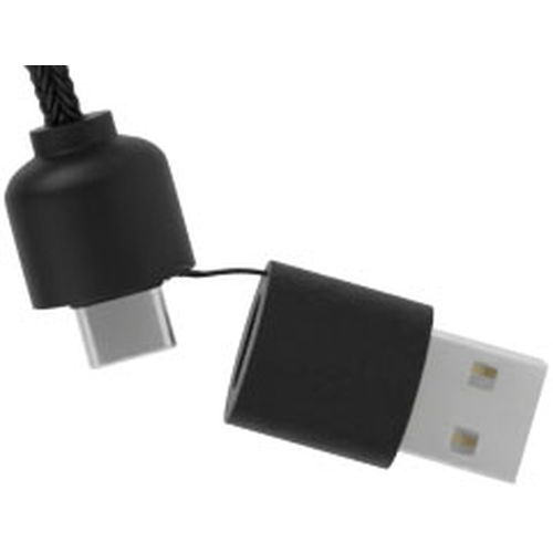 madera Cable de carga de 40 W 5 en 1 de PET reciclado con logo retroiluminado y estuche redondo de madera