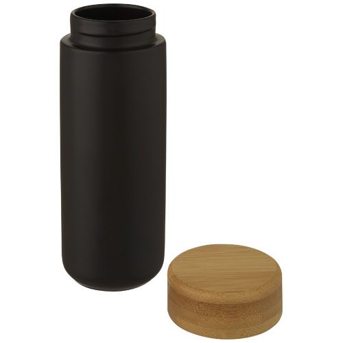 black Vaso de cerámica de 300 ml con tapa de bambú