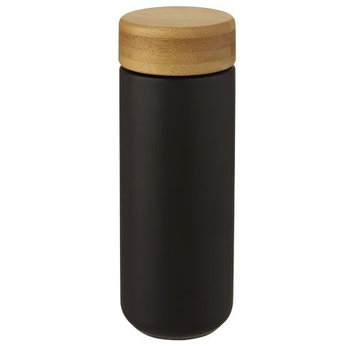black Vaso de cerámica de 300 ml con tapa de bambú
