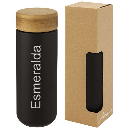 black Vaso de cerámica de 300 ml con tapa de bambú