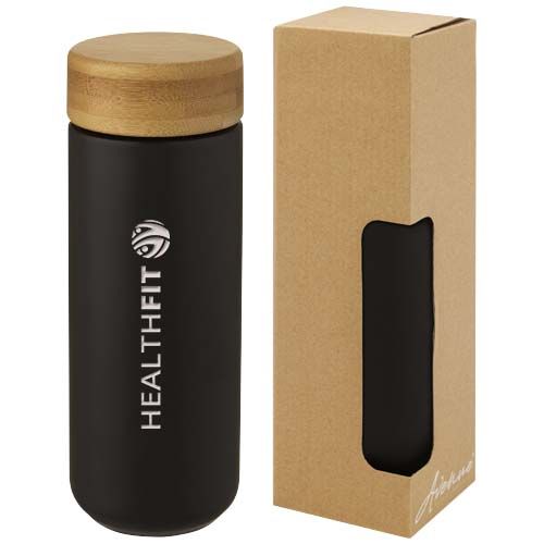black Vaso de cerámica de 300 ml con tapa de bambú