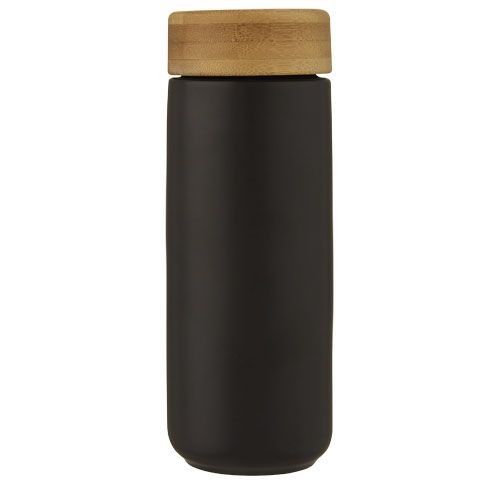 black Vaso de cerámica de 300 ml con tapa de bambú