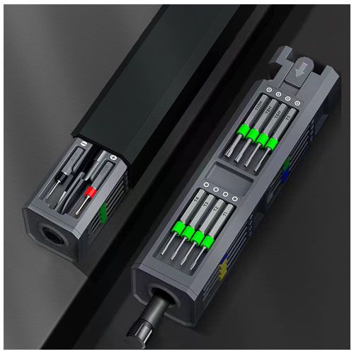 black Set de destornilladores y accesorios de reparación de 30 piezas en caja de aluminio