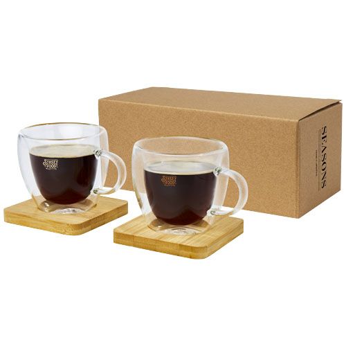 Tasse Manti 2 pièces en verre à double paroi de 100 ml avec sous-verre en bambou - 2