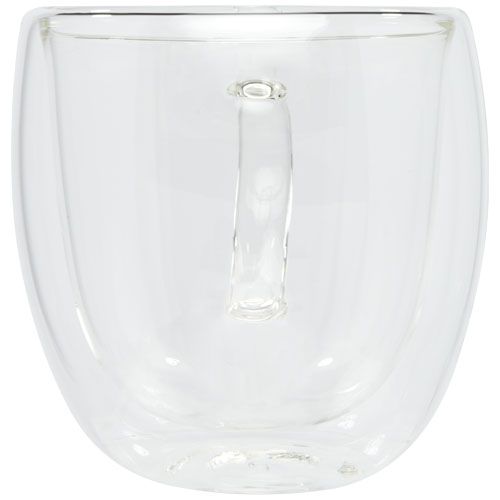 Dos tazas de vidrio de doble pared de 250 ml con posavasos de bambú 