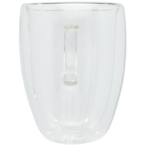 Dos tazas de vidrio de doble pared de 350 ml con posavasos de bambú 