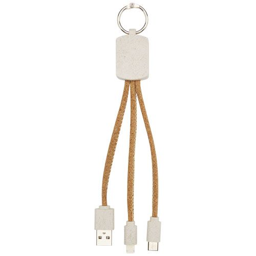 natural Cable de carga 3 en 1 de paja de trigo y corcho
