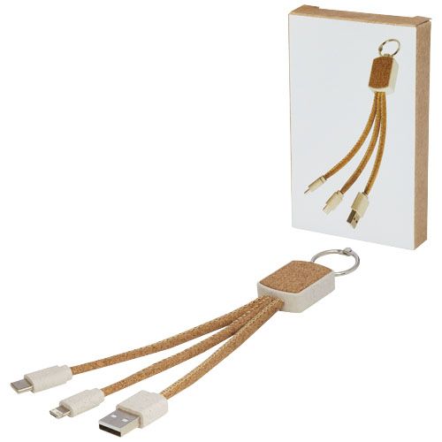 natural Cable de carga 3 en 1 de paja de trigo y corcho