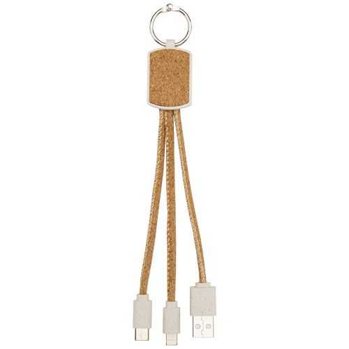 natural Cable de carga 3 en 1 de paja de trigo y corcho