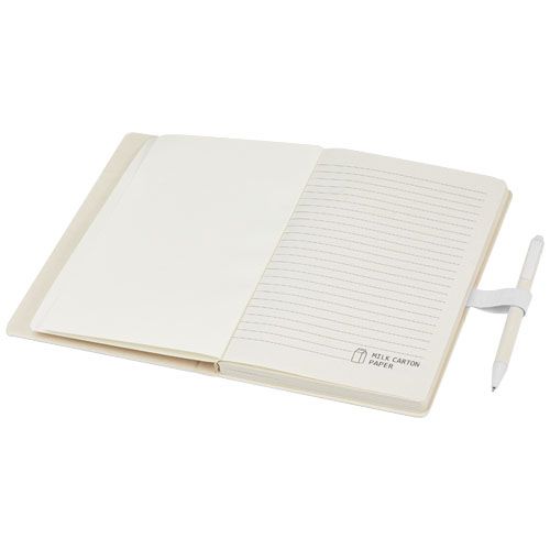 Set de libreta de referencia de tamaño A5 y bolígrafo fabricados con cartones de leche reciclados 