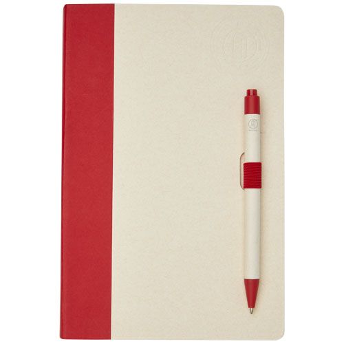 Set de libreta de referencia de tamaño A5 y bolígrafo fabricados con cartones de leche reciclados 
