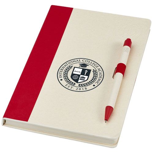 Set de libreta de referencia de tamaño A5 y bolígrafo fabricados con cartones de leche reciclados 