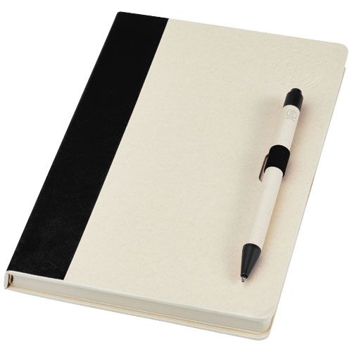 SET DE LIBRETA DE REFERENCIA DE TAMAÑO A5 Y BOLÍGRAFO FABRICADOS CON CARTONES DE LECHE RECICLADOS 
