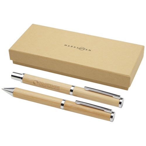 Coffret cadeau stylo bille et stylo roller Apolys en bambou  (encre noire) - 2
