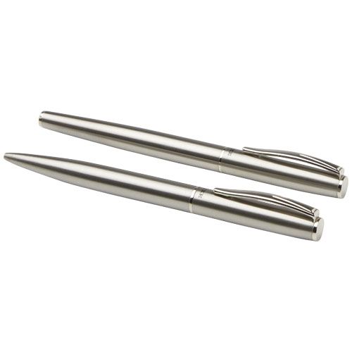 plateado Set de bolígrafo y rollerball de acero inoxidable reciclado