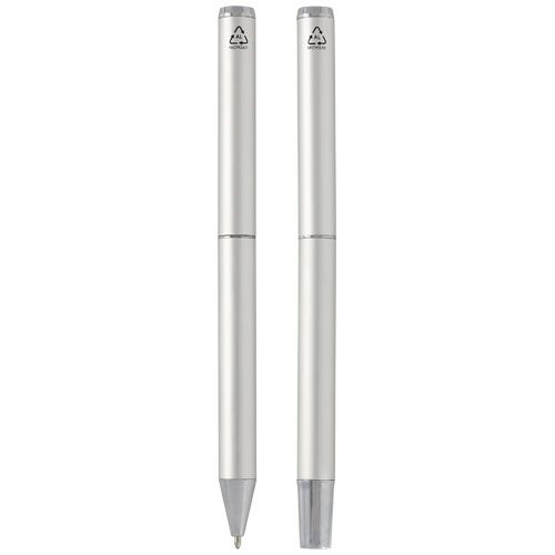 plateado Set de regalo de bolígrafo y rollerball de aluminio reciclado