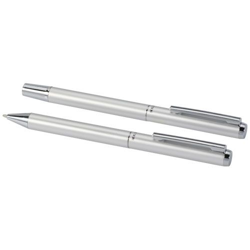 plateado Set de regalo de bolígrafo y rollerball de aluminio reciclado