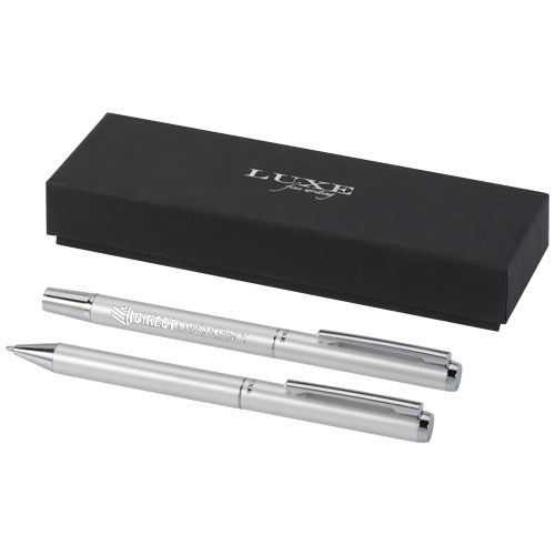 Ensemble-cadeau stylo bille et stylo roller Lucetto en aluminium recyclé (encre noire) - 2