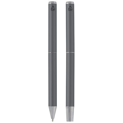 gray Set de regalo de bolígrafo y rollerball de aluminio reciclado